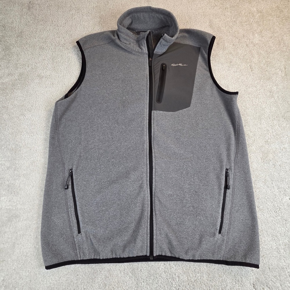 Eddie Bauer Mens Full Zip Fleece Vest Gray Size L Tall Gorpcore Outdoors Utility - Picture 2 of 9
